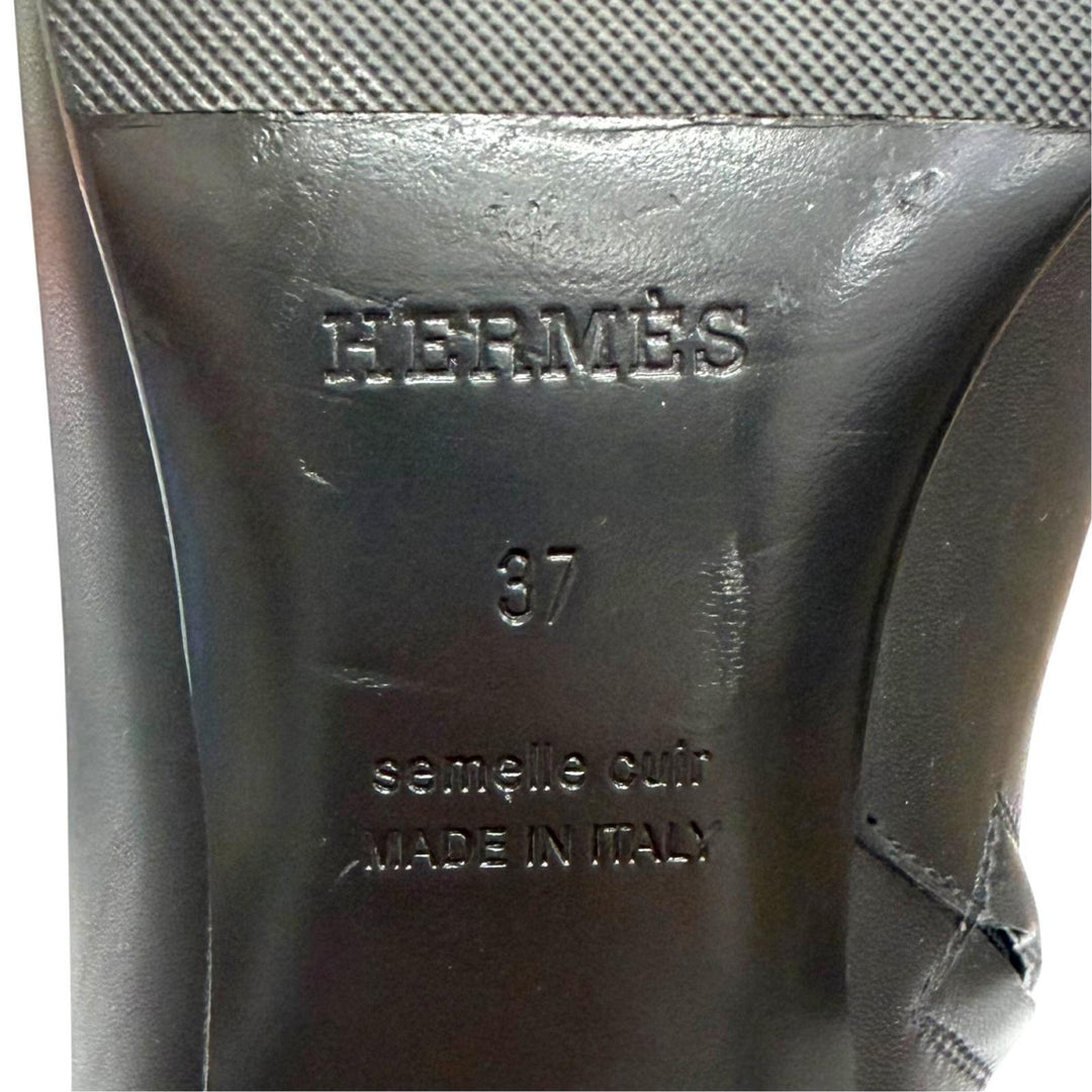 Great HERMES short boots HOMMAGE H Logo Side Zip Ankle Boots black leather 37