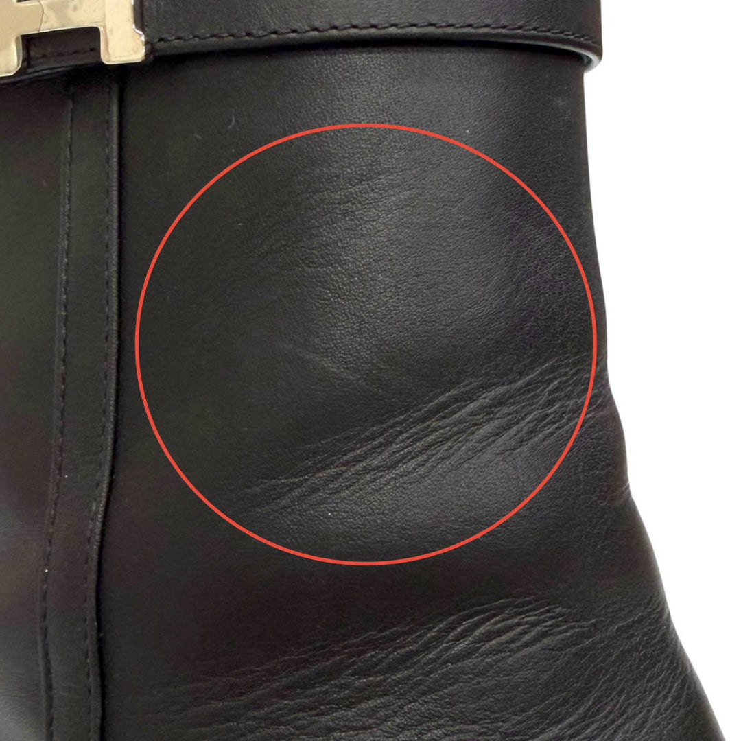 Great HERMES short boots HOMMAGE H Logo Side Zip Ankle Boots black leather 37