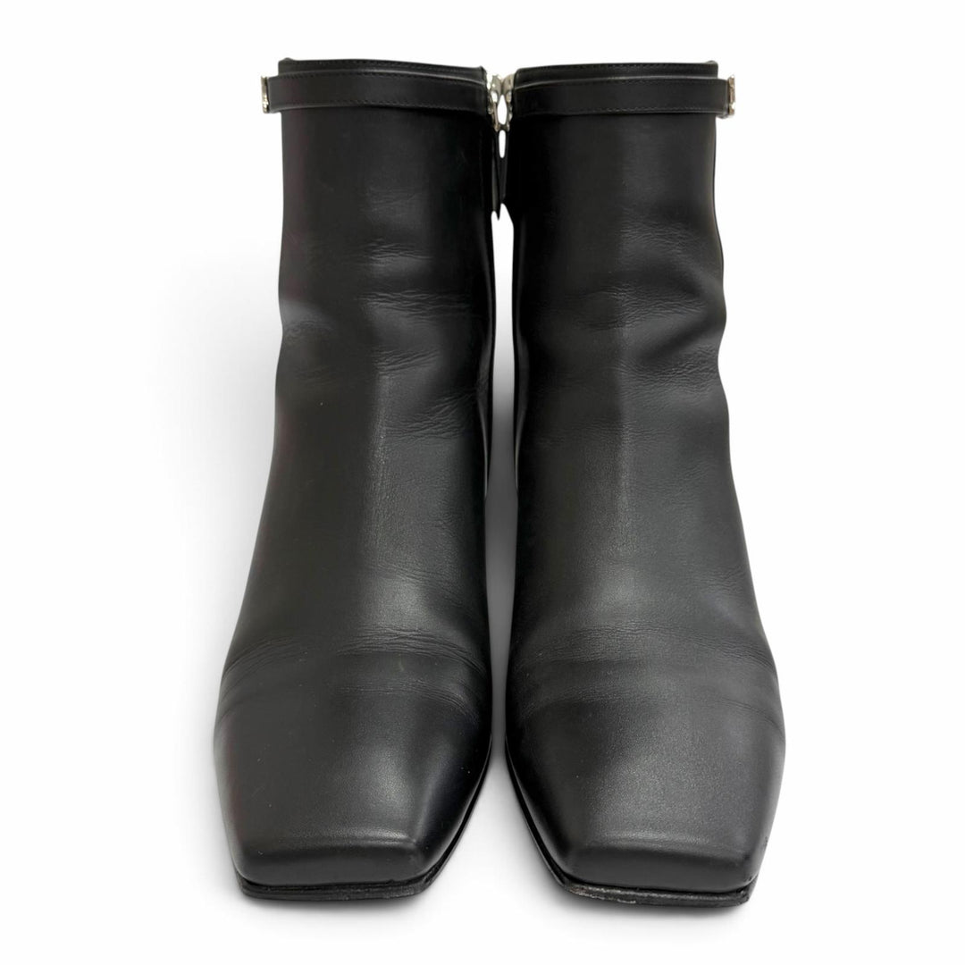 Great HERMES short boots HOMMAGE H Logo Side Zip Ankle Boots black leather 37