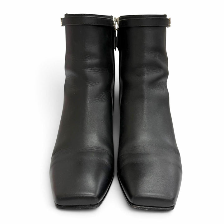 Great HERMES short boots HOMMAGE H Logo Side Zip Ankle Boots black leather 37
