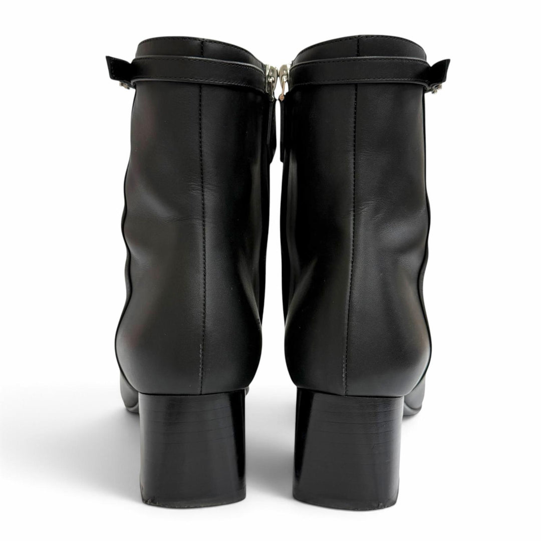 Great HERMES short boots HOMMAGE H Logo Side Zip Ankle Boots black leather 37