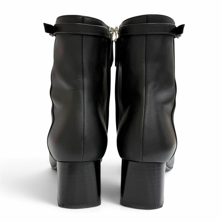 Great HERMES short boots HOMMAGE H Logo Side Zip Ankle Boots black leather 37