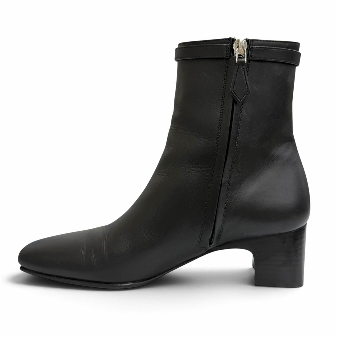 Great HERMES short boots HOMMAGE H Logo Side Zip Ankle Boots black leather 37