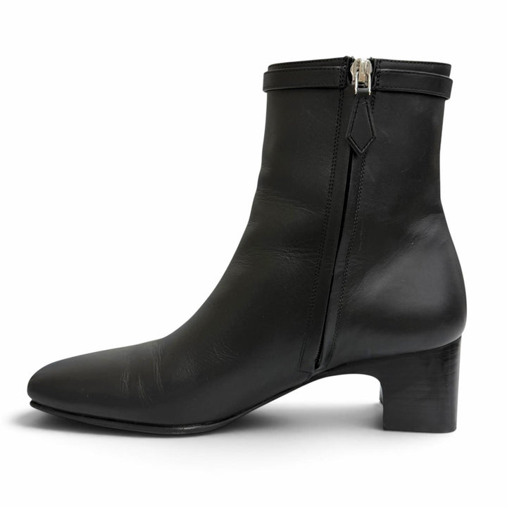 Great HERMES short boots HOMMAGE H Logo Side Zip Ankle Boots black leather 37