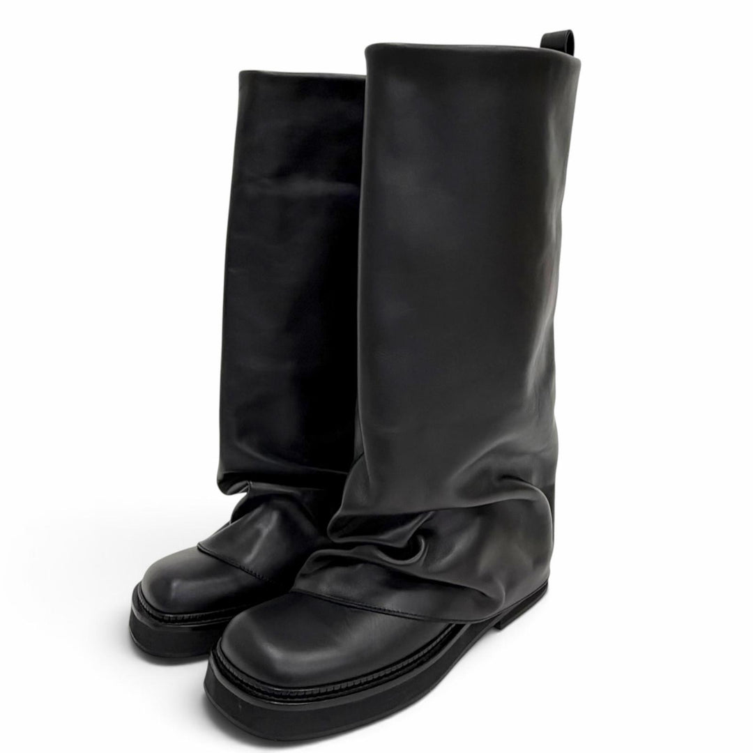 Excellent THE ATTICO Knee-high boots Robin Combat Boots black leather Women 39.5