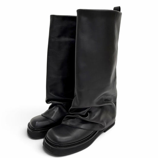 Excellent THE ATTICO Knee-high boots Robin Combat Boots black leather Women 39.5