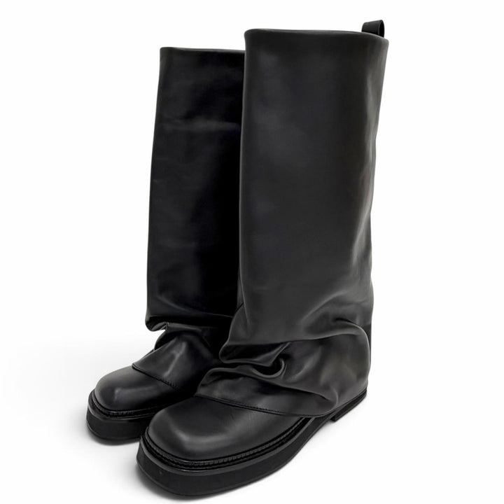 Excellent THE ATTICO Knee-high boots Robin Combat Boots black leather Women 39.5