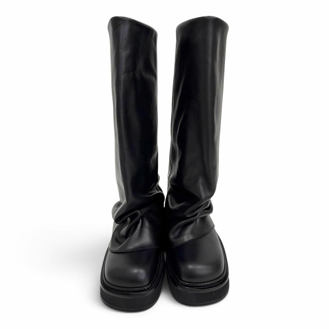 Excellent THE ATTICO Knee-high boots Robin Combat Boots black leather Women 39.5