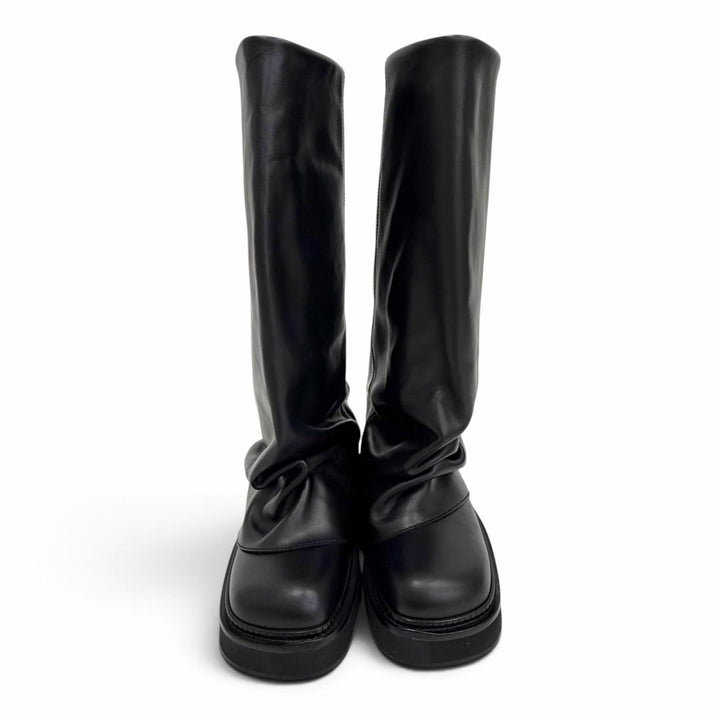 Excellent THE ATTICO Knee-high boots Robin Combat Boots black leather Women 39.5