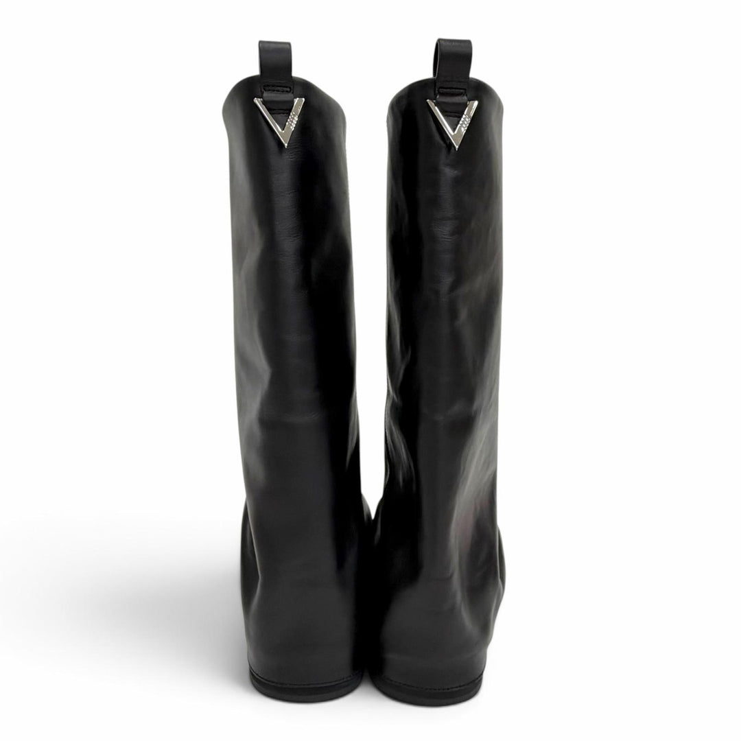 Excellent THE ATTICO Knee-high boots Robin Combat Boots black leather Women 39.5