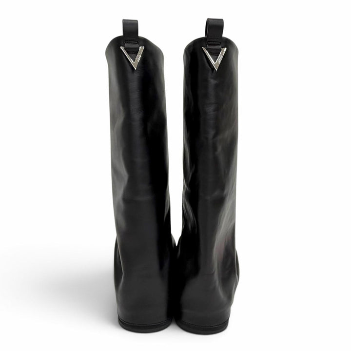 Excellent THE ATTICO Knee-high boots Robin Combat Boots black leather Women 39.5