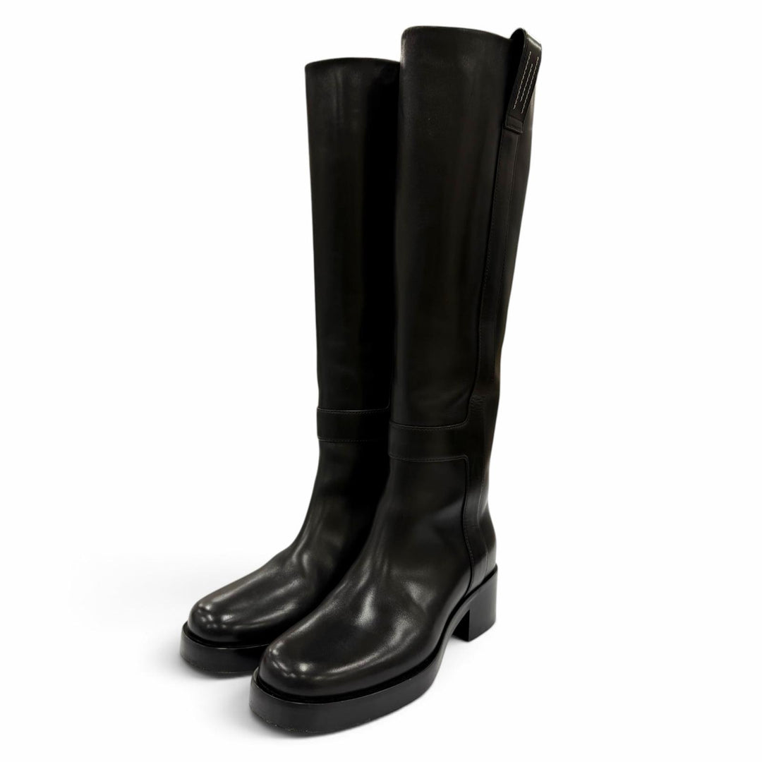 Great HERMES Knee-high boots Horse H Design Leather black Women 35 232032Z
