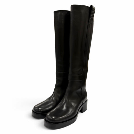 Great HERMES Knee-high boots Horse H Design Leather black Women 35 232032Z