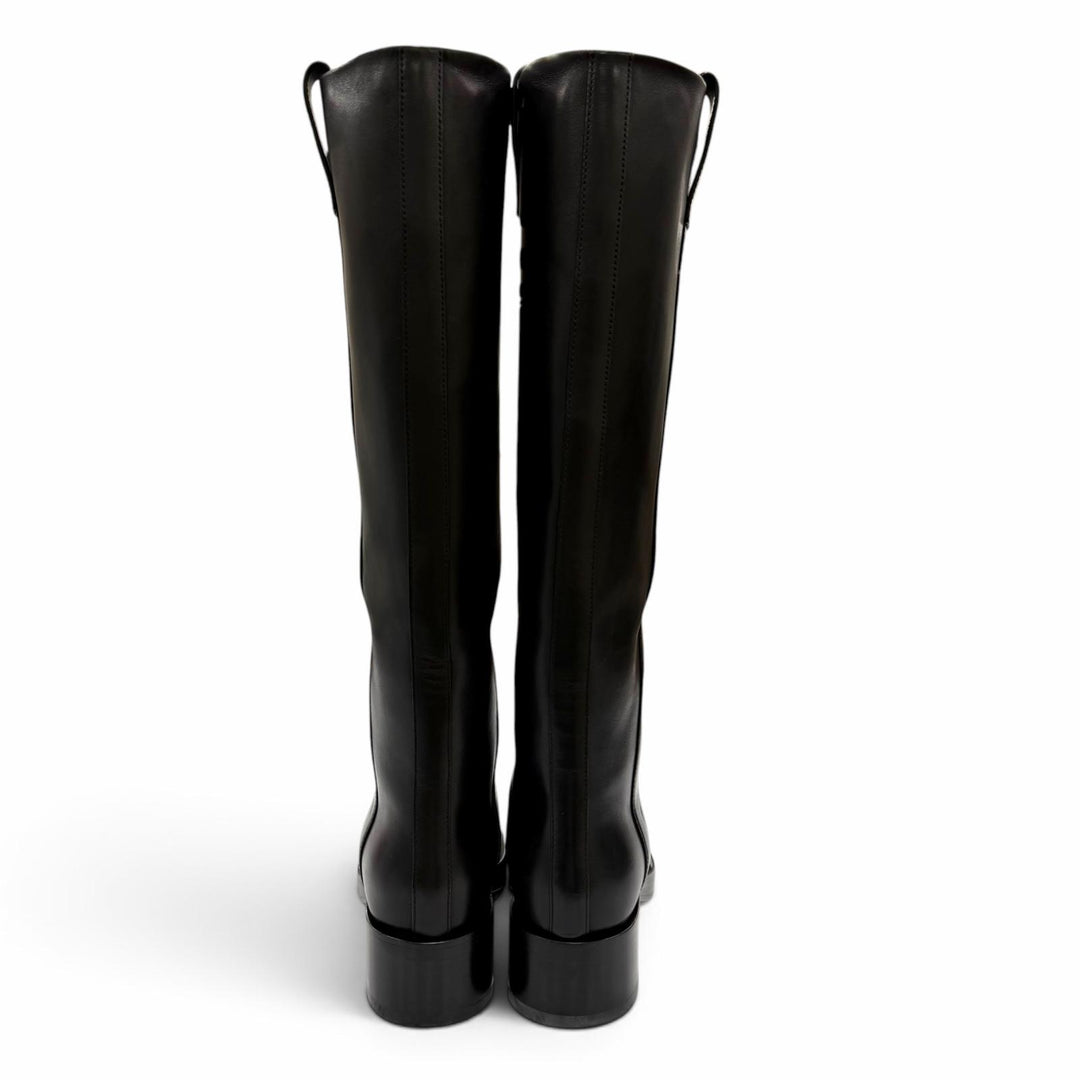 Great HERMES Knee-high boots Horse H Design Leather black Women 35 232032Z