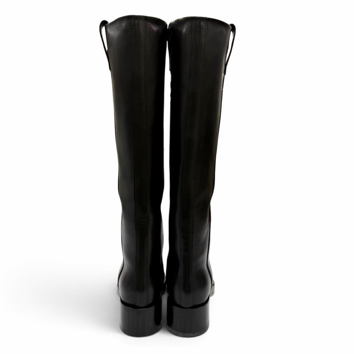 Great HERMES Knee-high boots Horse H Design Leather black Women 35 232032Z