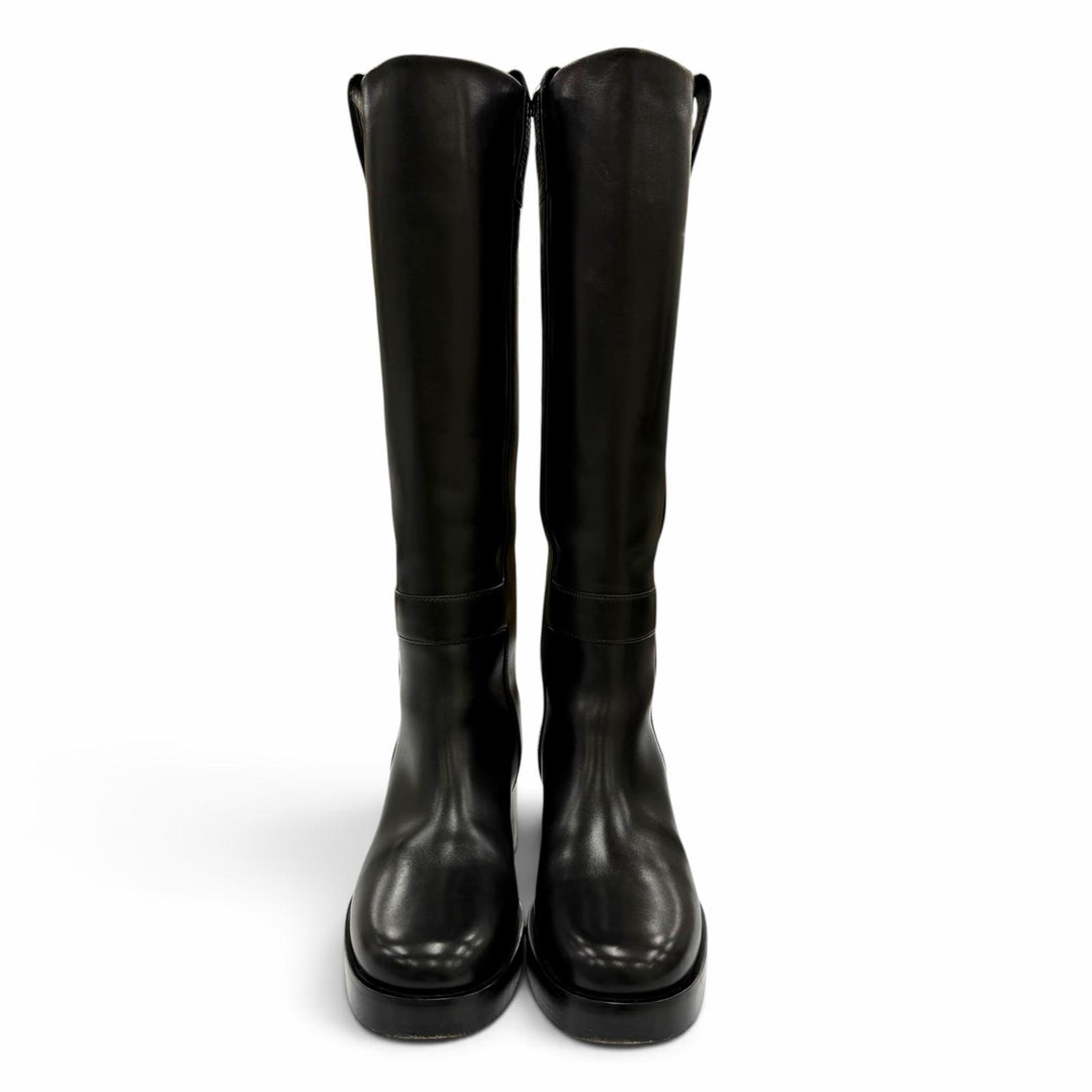 Great HERMES Knee-high boots Horse H Design Leather black Women 35 232032Z