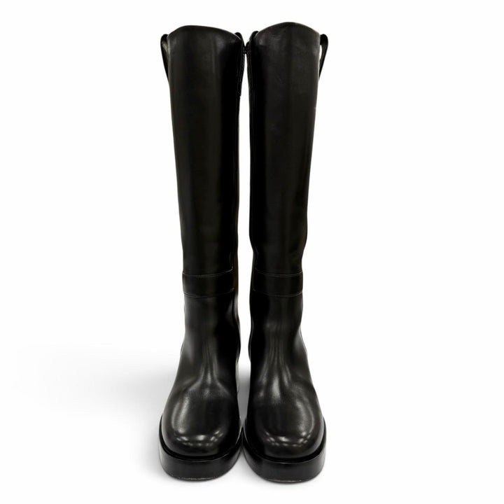 Great HERMES Knee-high boots Horse H Design Leather black Women 35 232032Z