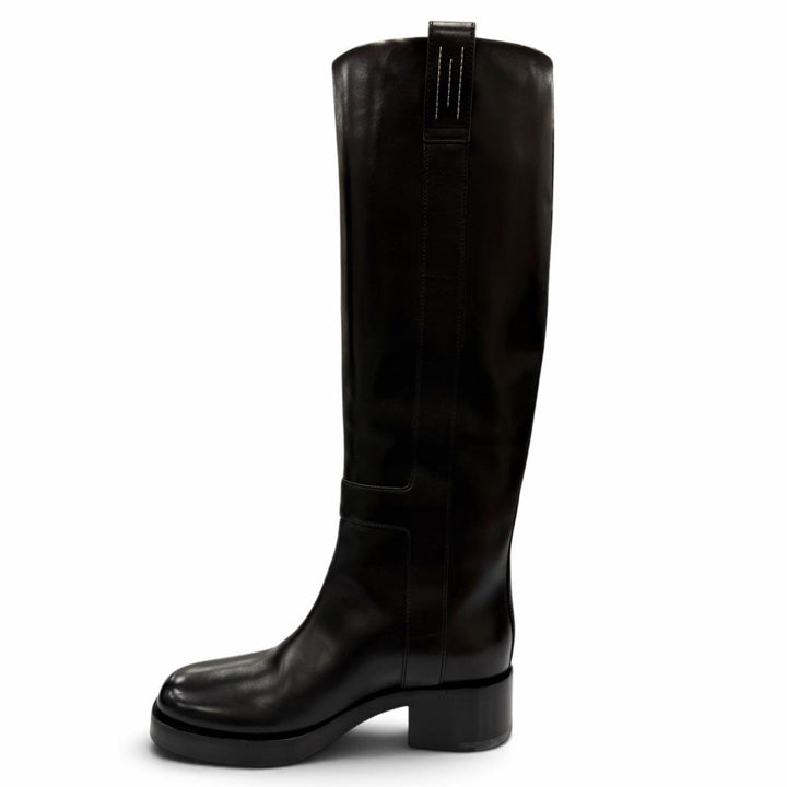 Great HERMES Knee-high boots Horse H Design Leather black Women 35 232032Z