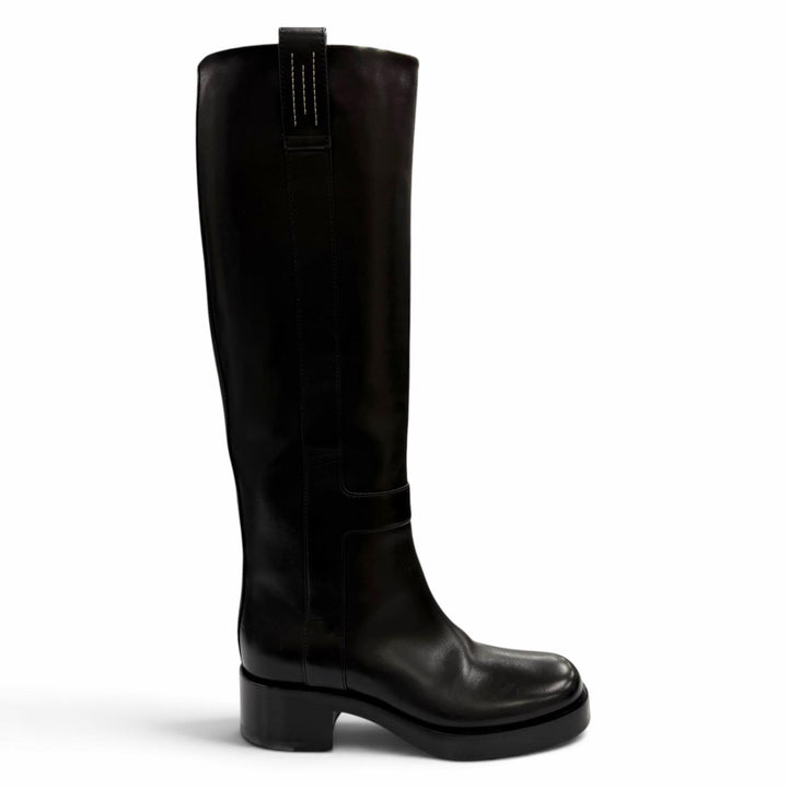 Great HERMES Knee-high boots Horse H Design Leather black Women 35 232032Z