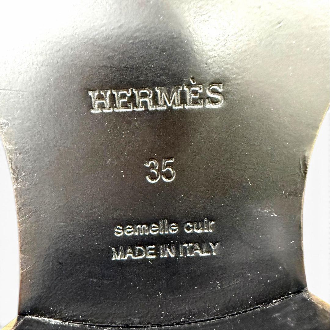 Great HERMES Knee-high boots Horse H Design Leather black Women 35 232032Z