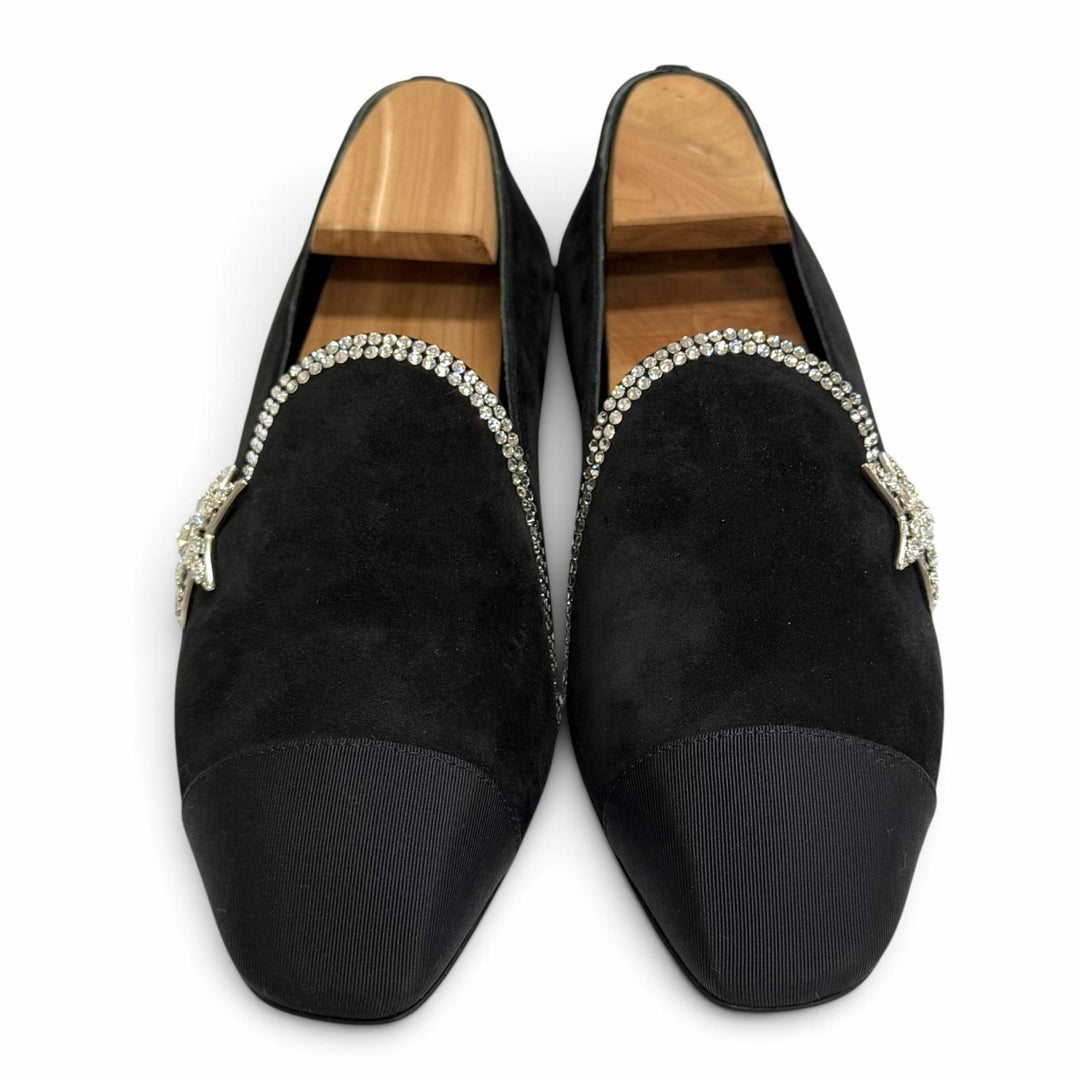 Excellent CHANEL pumps Star-embellished rhinestone flat shoes black 37 G35833