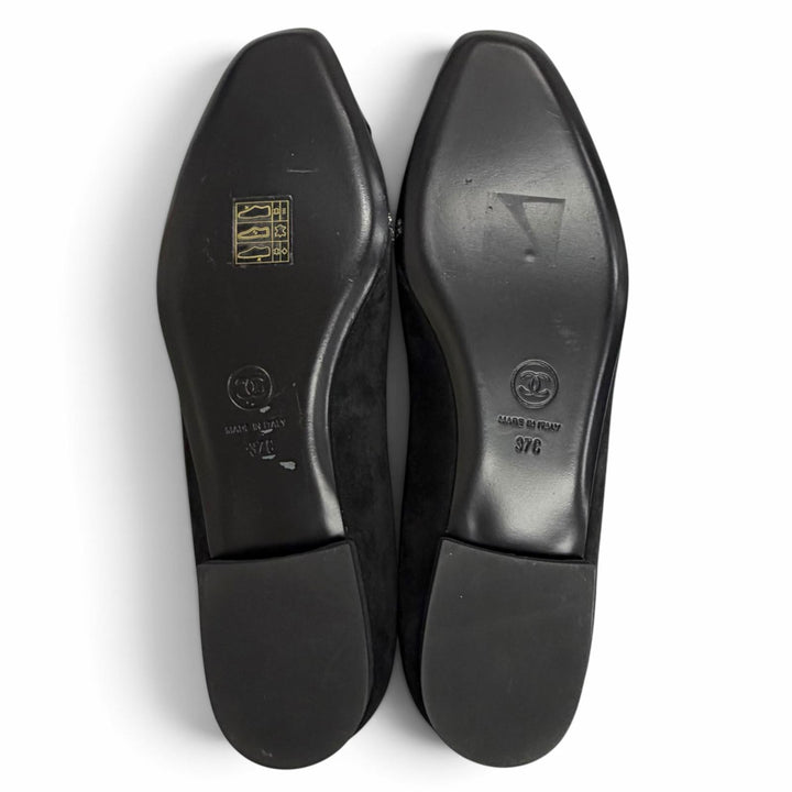 Excellent CHANEL pumps Star-embellished rhinestone flat shoes black 37 G35833