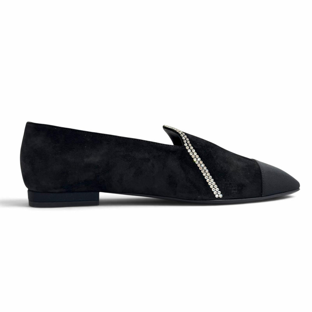 Excellent CHANEL pumps Star-embellished rhinestone flat shoes black 37 G35833