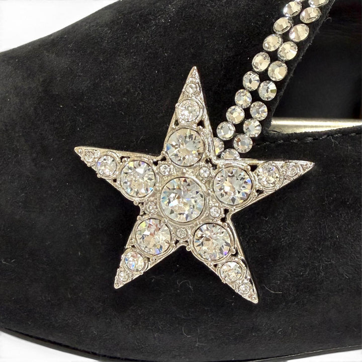 Excellent CHANEL pumps Star-embellished rhinestone flat shoes black 37 G35833