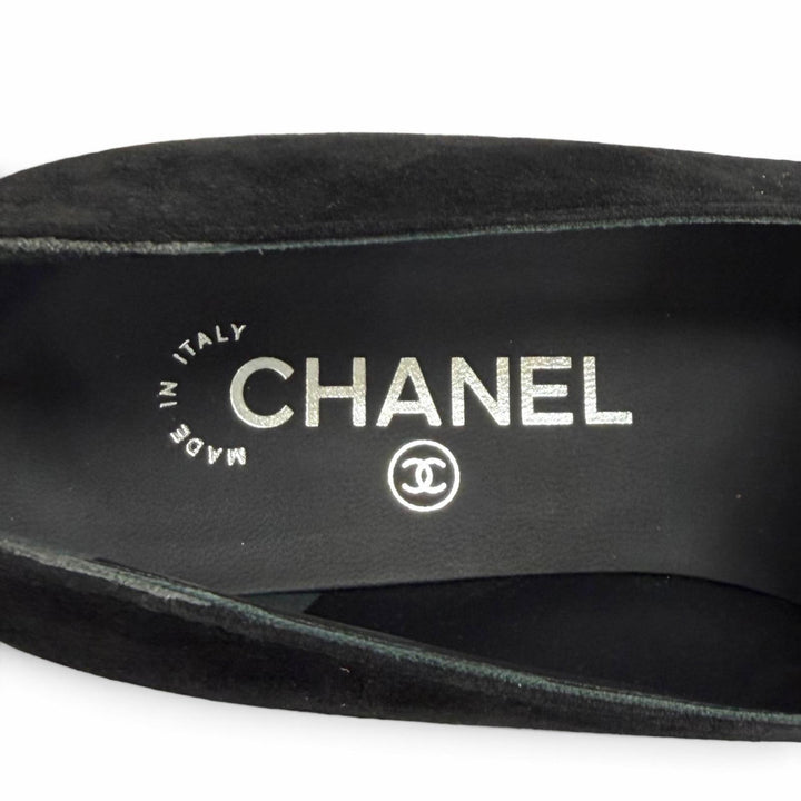 Excellent CHANEL pumps Star-embellished rhinestone flat shoes black 37 G35833