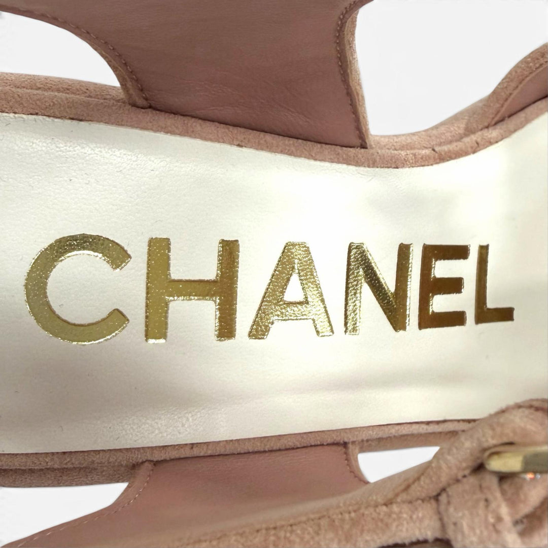 Excellent CHANEL Sandals COCO Mark Rhinestone Suede leather 37 24P G45594