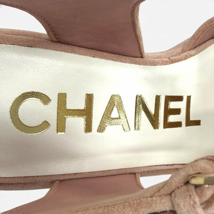 Excellent CHANEL Sandals COCO Mark Rhinestone Suede leather 37 24P G45594
