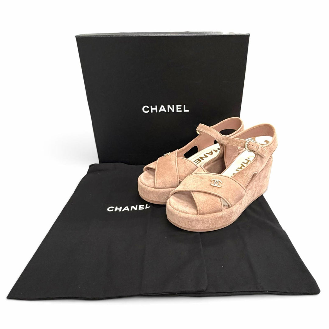 Excellent CHANEL Sandals COCO Mark Rhinestone Suede leather 37 24P G45594