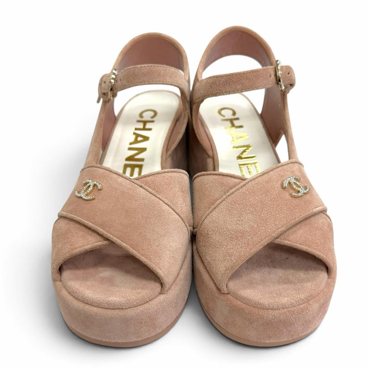 Excellent CHANEL Sandals COCO Mark Rhinestone Suede leather 37 24P G45594