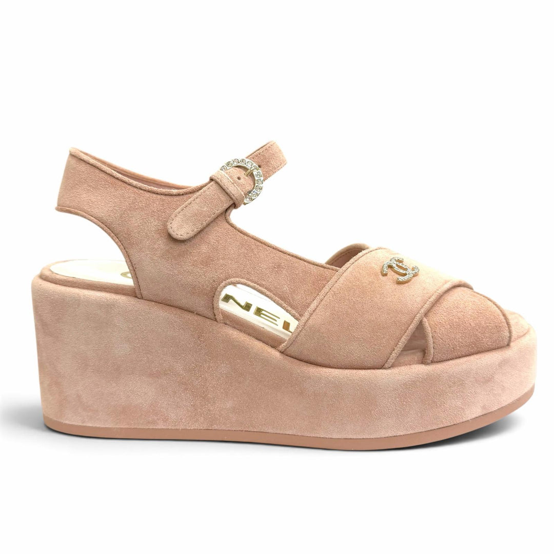 Excellent CHANEL Sandals COCO Mark Rhinestone Suede leather 37 24P G45594