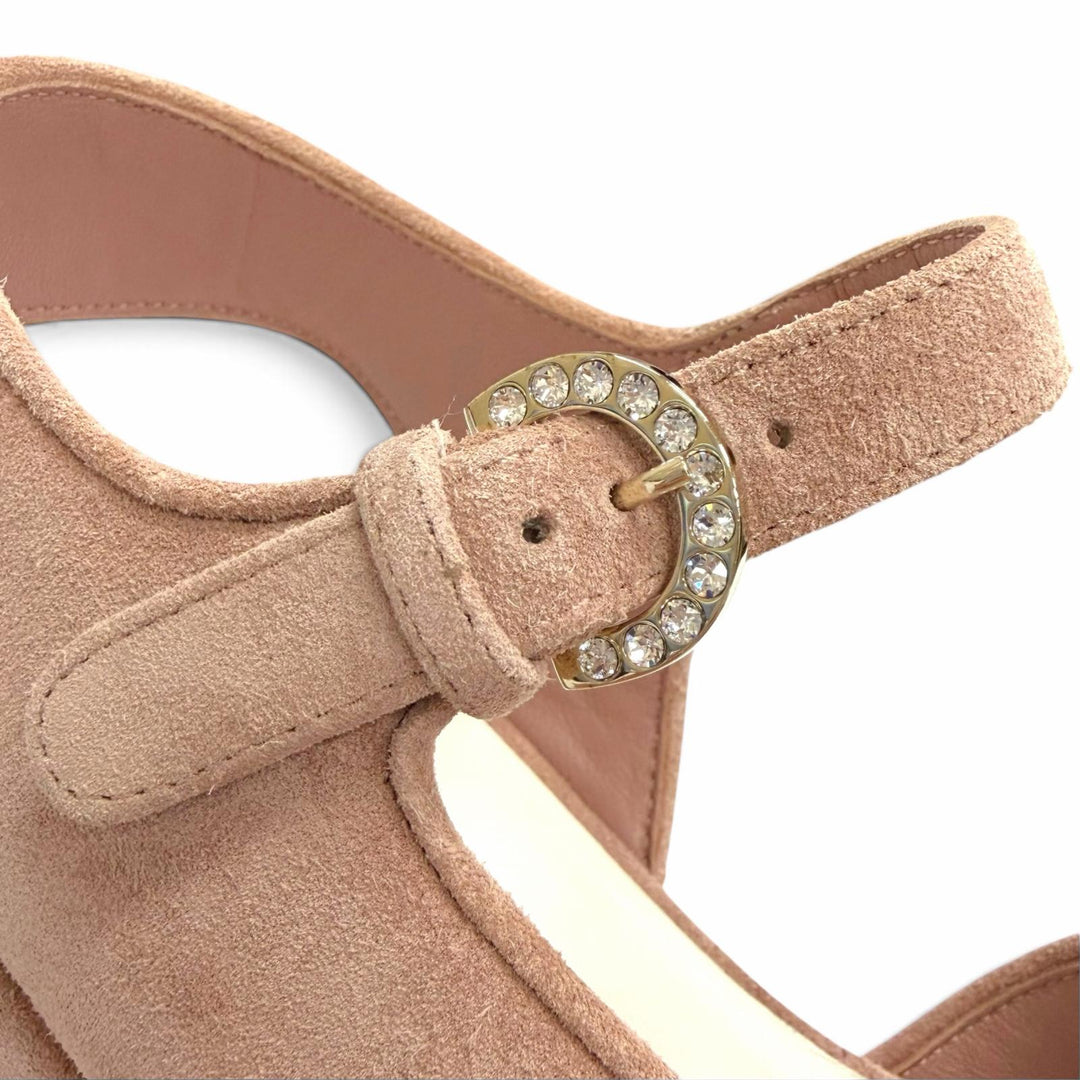 Excellent CHANEL Sandals COCO Mark Rhinestone Suede leather 37 24P G45594