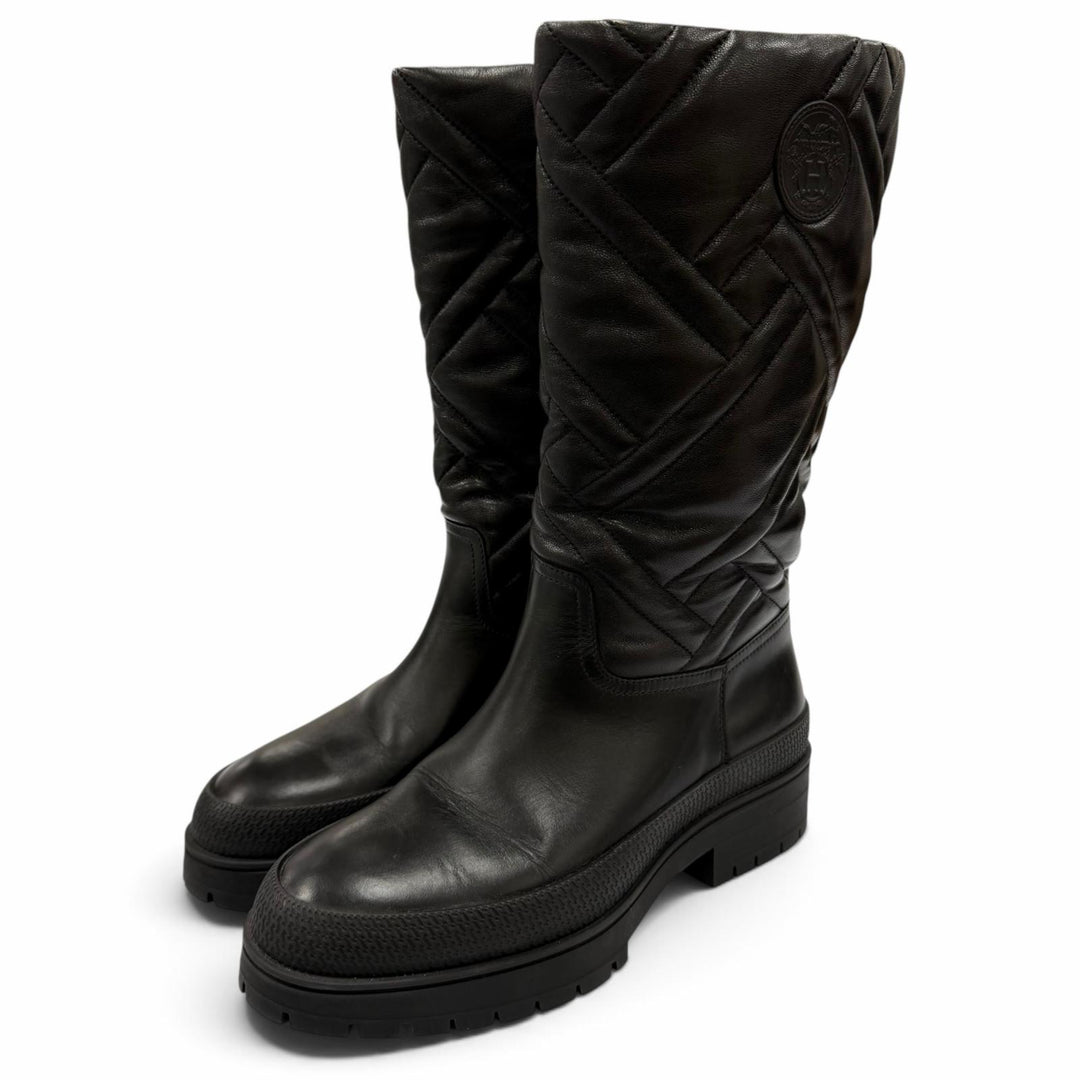 Great HERMES Knee-high boots Fuji Ex-Libris Quilted Leather black Women 35