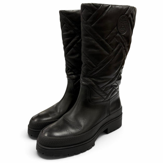 Great HERMES Knee-high boots Fuji Ex-Libris Quilted Leather black Women 35