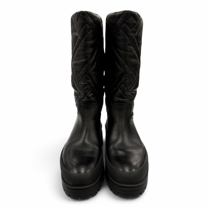 Great HERMES Knee-high boots Fuji Ex-Libris Quilted Leather black Women 35