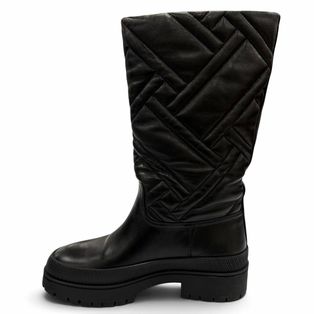 Great HERMES Knee-high boots Fuji Ex-Libris Quilted Leather black Women 35