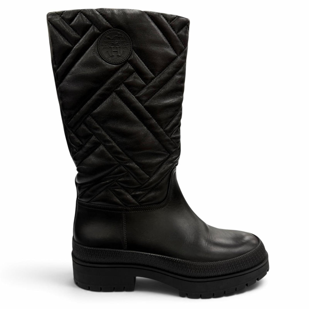 Great HERMES Knee-high boots Fuji Ex-Libris Quilted Leather black Women 35