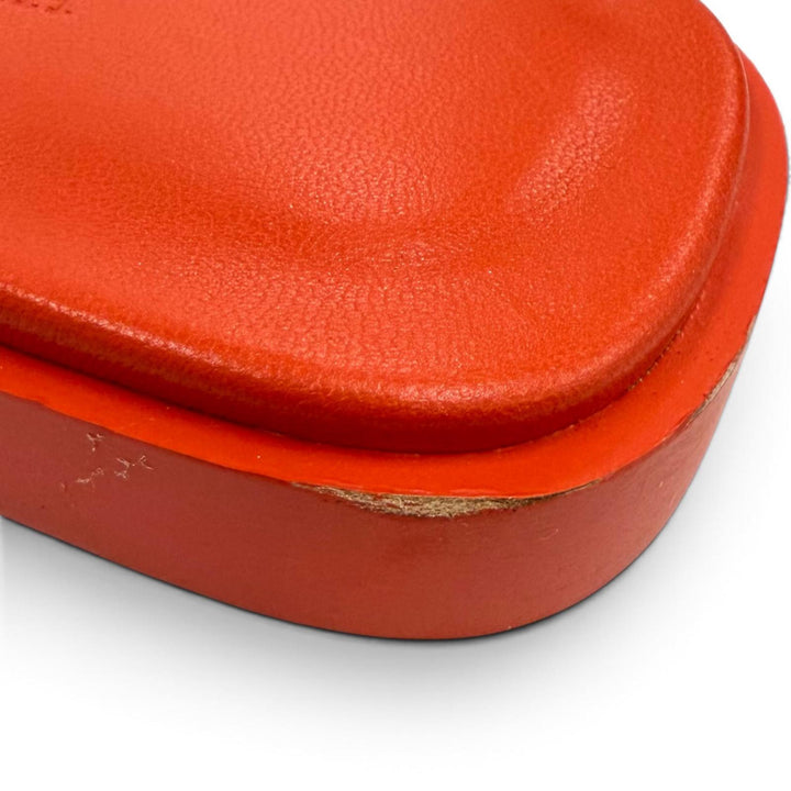 Pristine HERMES Sandals Oran H Design Leather Flats Orange leather Women 37.5