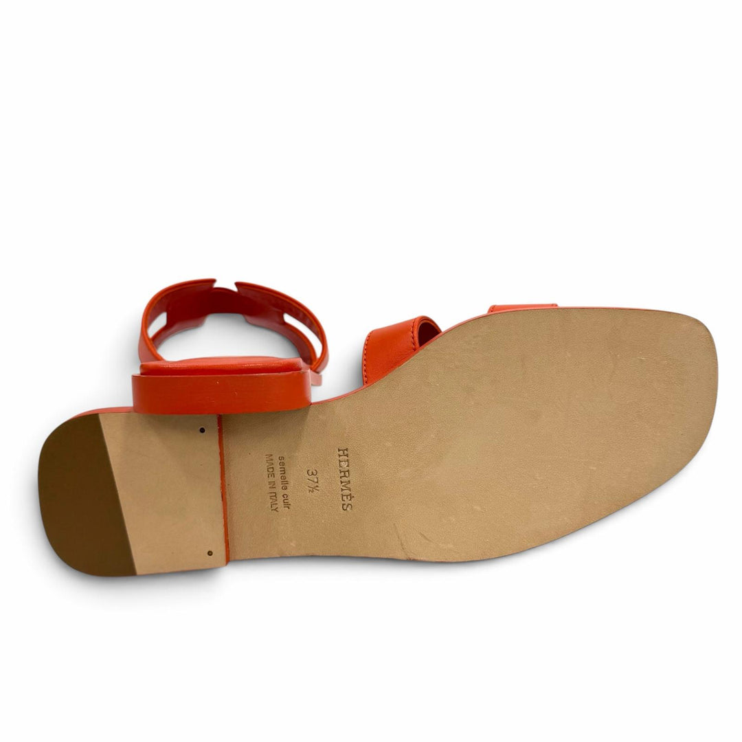 Pristine HERMES Sandals Oran H Design Leather Flats Orange leather Women 37.5