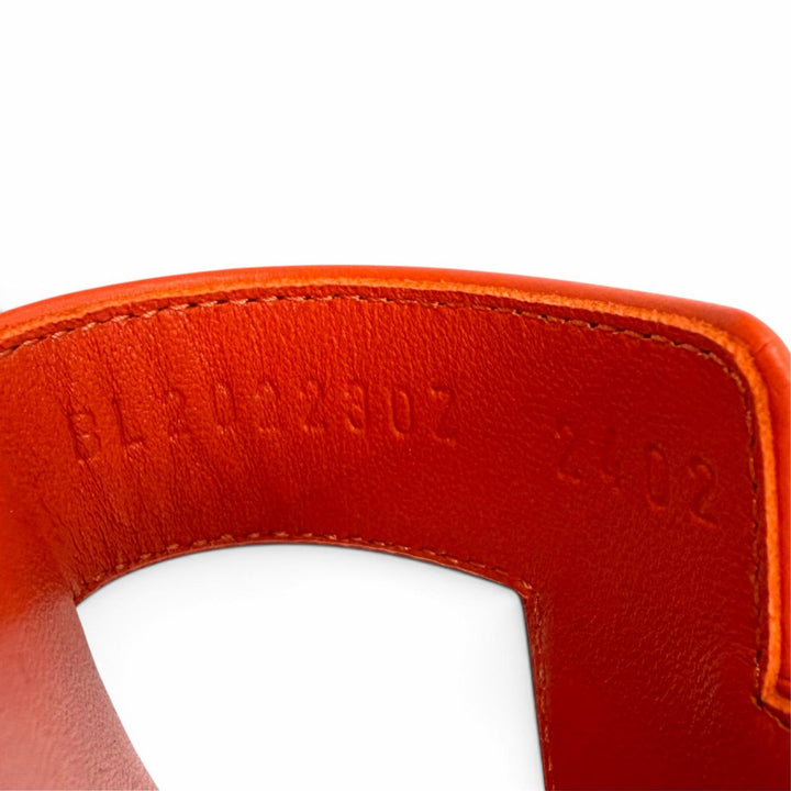 Pristine HERMES Sandals Oran H Design Leather Flats Orange leather Women 37.5