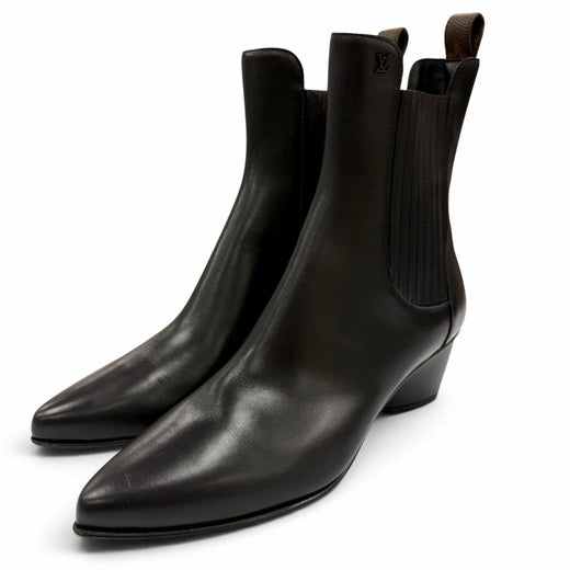 Pristine LOUIS VUITTON short boots Trinity Ankle Boots LV logo leather black 38