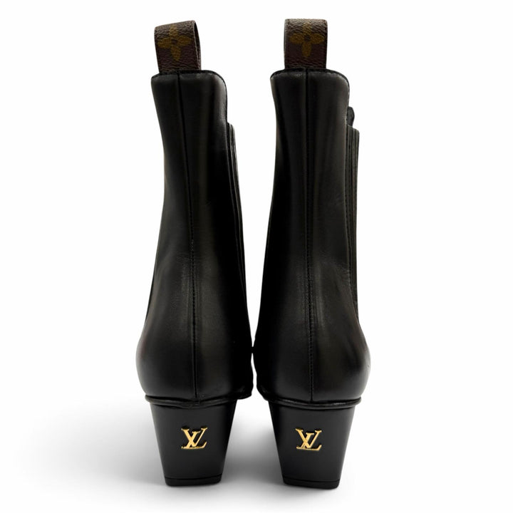 Pristine LOUIS VUITTON short boots Trinity Ankle Boots LV logo leather black 38