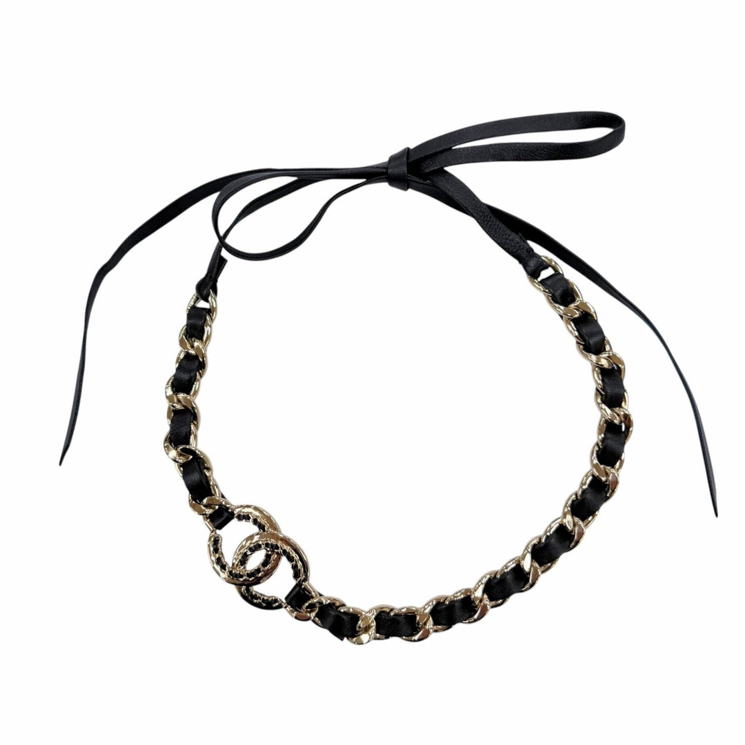 Excellent CHANEL hair accessory COCO Mark Leather Hairband black AB7846 B22P