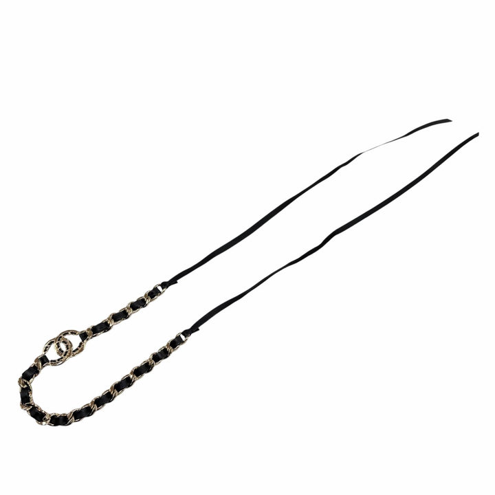 Excellent CHANEL hair accessory COCO Mark Leather Hairband black AB7846 B22P