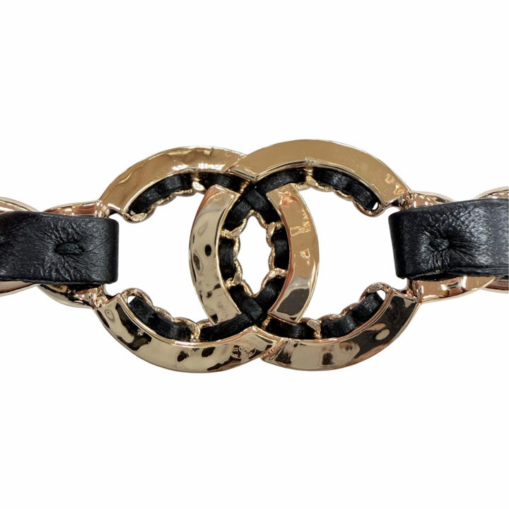 Excellent CHANEL hair accessory COCO Mark Leather Hairband black AB7846 B22P