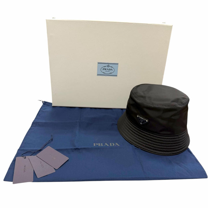 Excellent PRADA hat Re-Nylon Triangle Logo Triangular Plate Hat Bucket L 2HC137