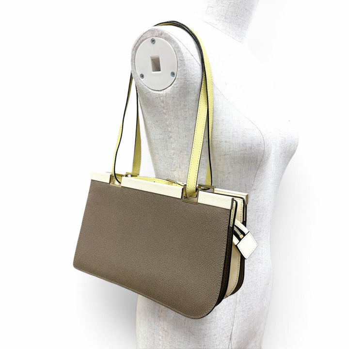 Excellent Valextra Tote Bag Handbag beige leather Women N504508